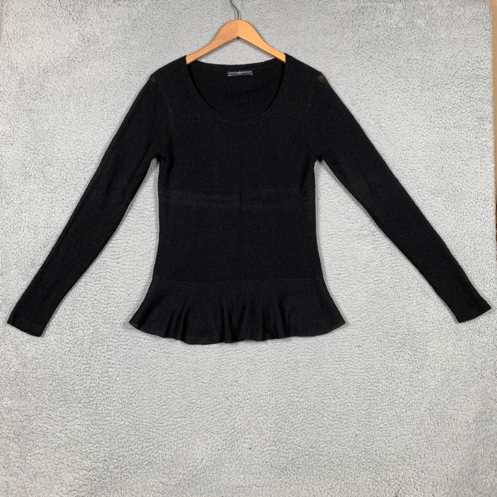 Peruvian Connection Peplum‎ Sweater Women's Medium M Black Pullover Alpaca Blend
